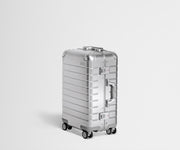 Angled product view of the Silver Bigger Carry-On: Aluminum Edition