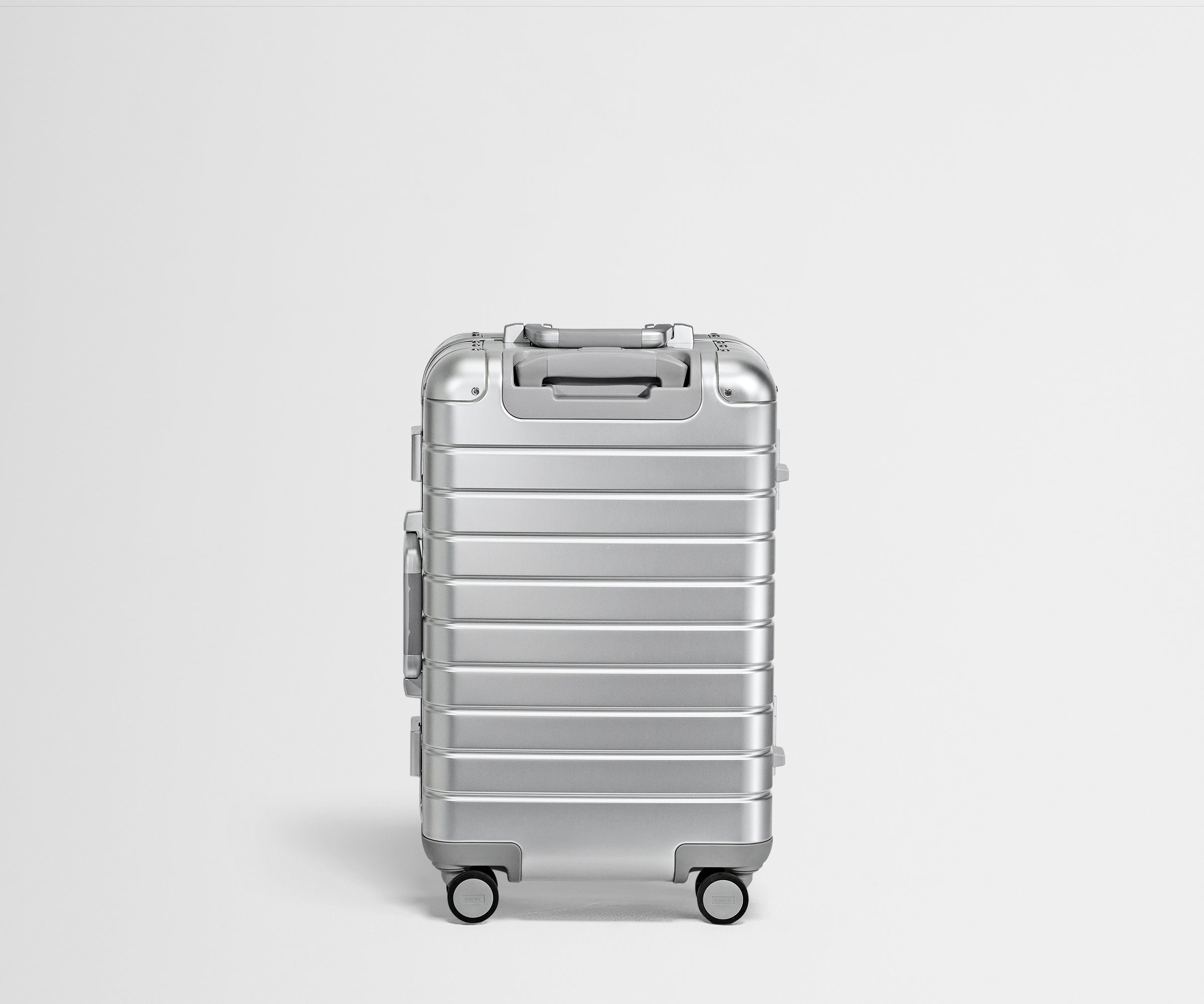 Back view of the Bigger Carry-On: Aluminum Edition in Silver