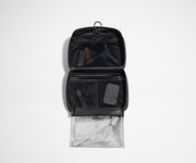 Hanging Toiletry Bag showing the hook for easy hanging and interior compartments, including the detachable pouch